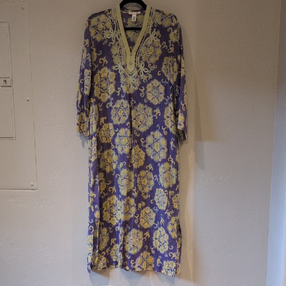 Oscar de la Renta Floral Purple and Yellow Caftan